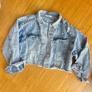 Talulah Pearl Embellished Denim Jacket